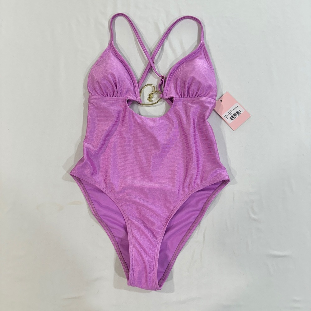 Juicy Couture Shine Heart Monokini Women S Orchid Purple Ribbed One Piece Swim